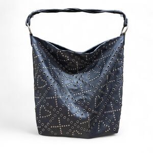 XOXO Y2K Studded Hobo Bag Black Vinyl Ring Strap Punk Indie Sleaze